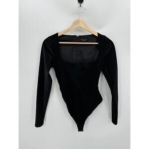 Naked Zebra Liquid Faux Suede Square Neck Long Sleeve Bodysuit Women Medium